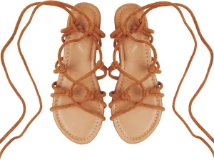 Women's Open Toe Lace Up Gladiator Flat Sandals，Slip on Roman Sandals