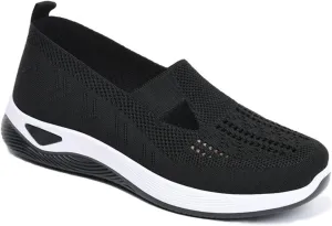 Women's Orthopedic Shoes Walking Loafer Lightweight Loose fit Sneaker Woven Breathable Soft Soled Sandal Wide and Bulky Shoes Black 37