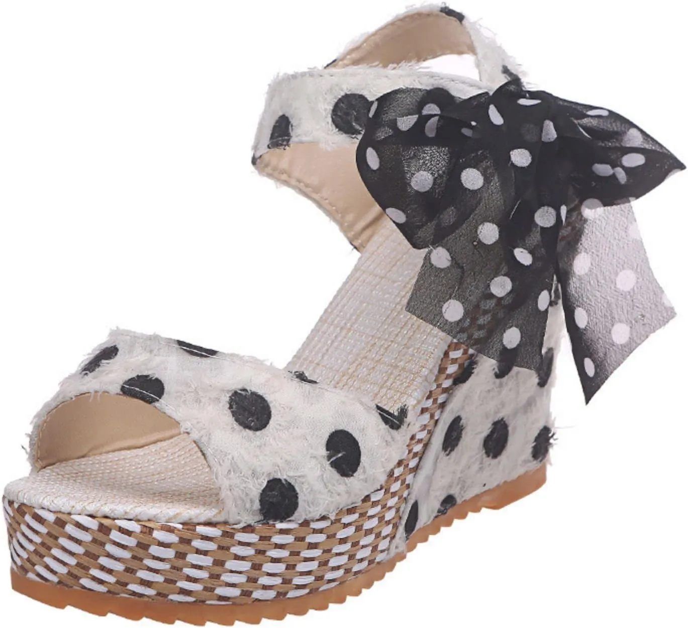 Womens Platform Espadrille Wedges Open Toe High Heel Floral Printed Slingback with Ankle Strap Bowknot Sandals Bow Dress Shoes Tie Lace Up Summer Sandal Wedding Dressy Beach Going Out Trendy Sandal