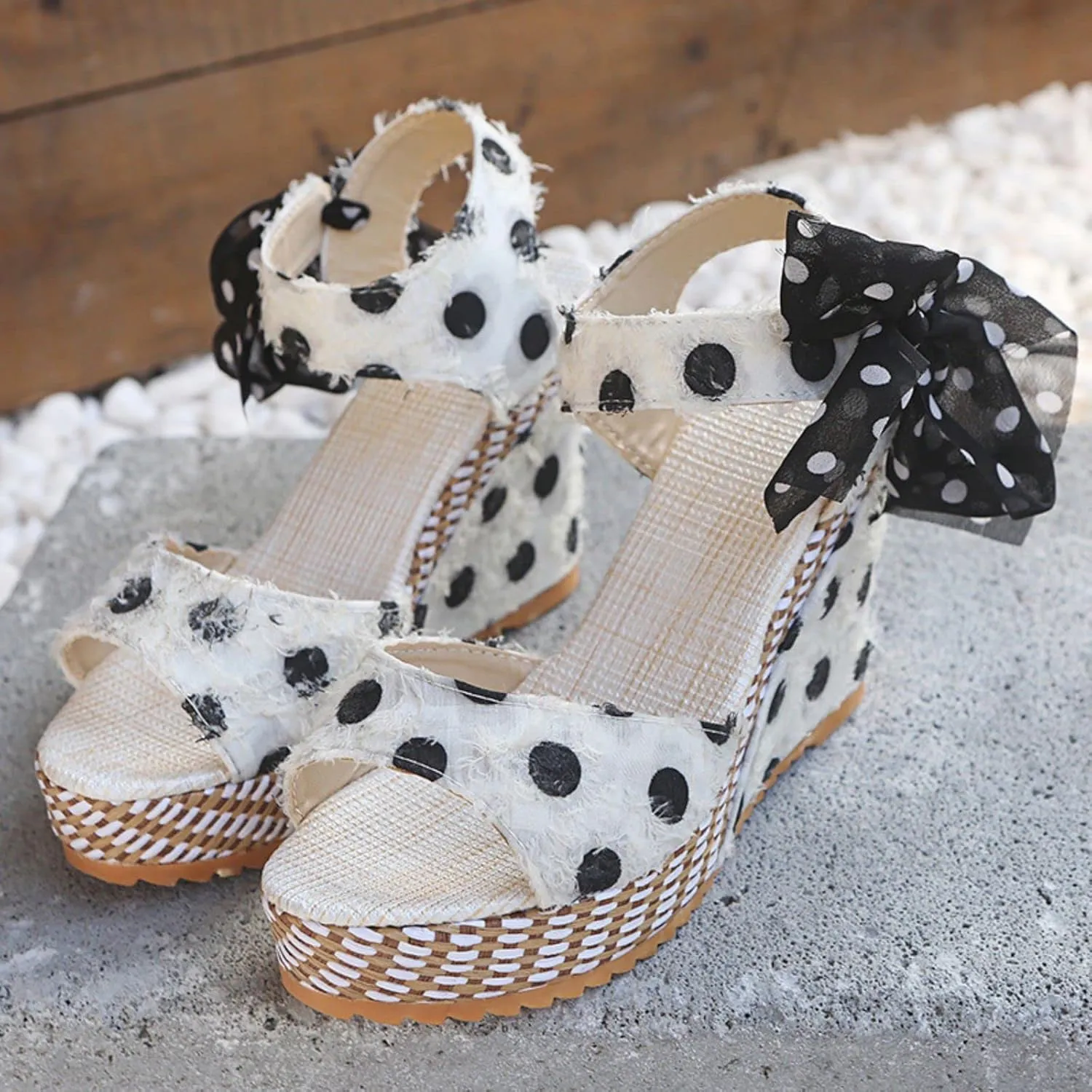 Womens Platform Espadrille Wedges Open Toe High Heel Floral Printed Slingback with Ankle Strap Bowknot Sandals Bow Dress Shoes Tie Lace Up Summer Sandal Wedding Dressy Beach Going Out Trendy Sandal
