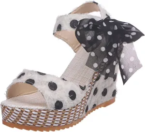 Womens Platform Espadrille Wedges Open Toe High Heel Floral Printed Slingback with Ankle Strap Bowknot Sandals Bow Dress Shoes Tie Lace Up Summer Sandal Wedding Dressy Beach Going Out Trendy Sandal