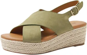 Women's Platform Sandals Non Slip Flatform Sandals Fashion Cross Belt Open Toe Summer Shoes with Adjustable Ankle Strap Metal Buckle Slingback Beach Walking Shoes for Women