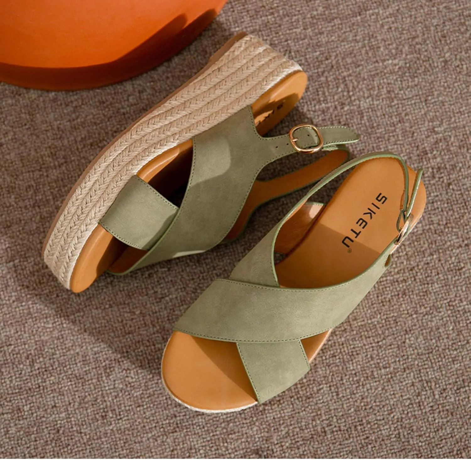 Women's Platform Sandals Non Slip Flatform Sandals Fashion Cross Belt Open Toe Summer Shoes with Adjustable Ankle Strap Metal Buckle Slingback Beach Walking Shoes for Women