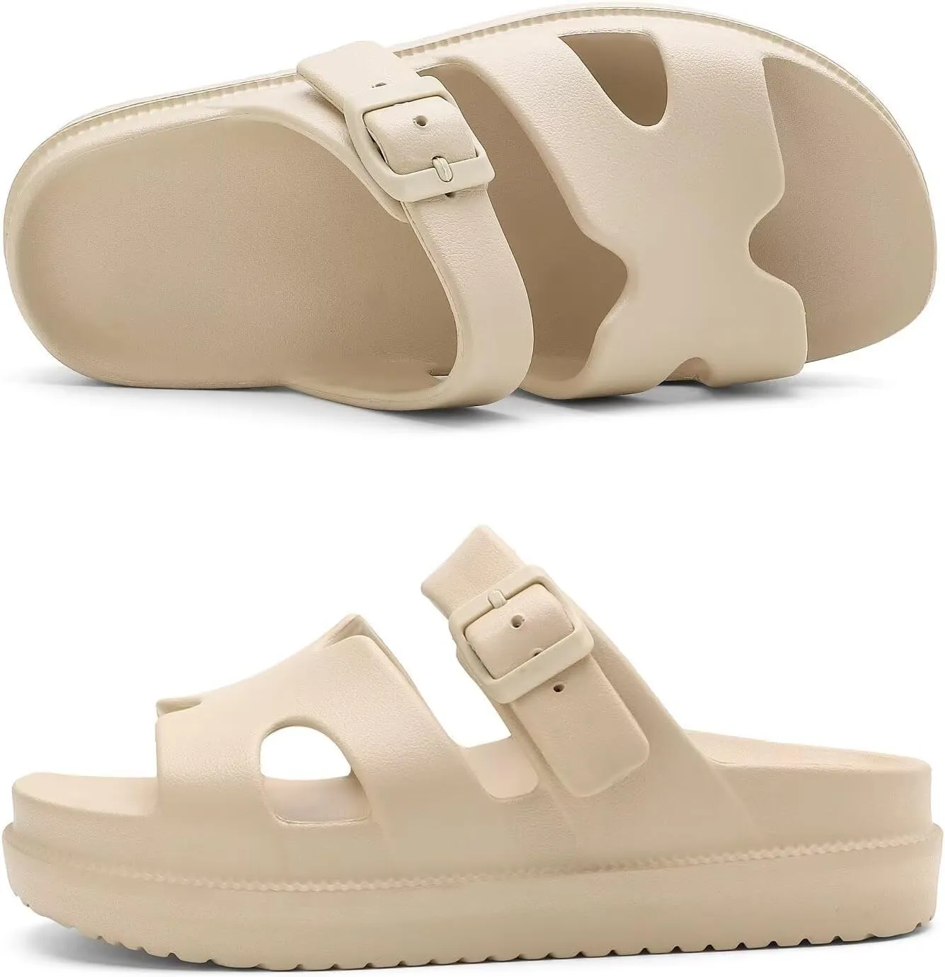 Womens Platform Sandals with Arch Support, Summer Beach Slides Adjustable Buckle, Women Comfort Lightweight Chunky Cushion Slip on H-Strap Sandal