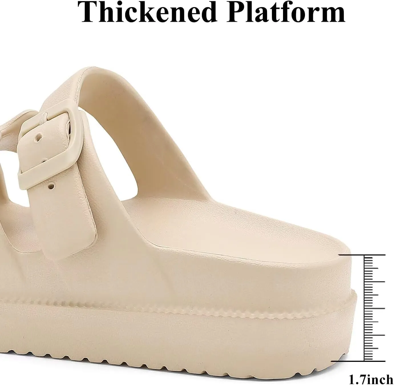 Womens Platform Sandals with Arch Support, Summer Beach Slides Adjustable Buckle, Women Comfort Lightweight Chunky Cushion Slip on H-Strap Sandal