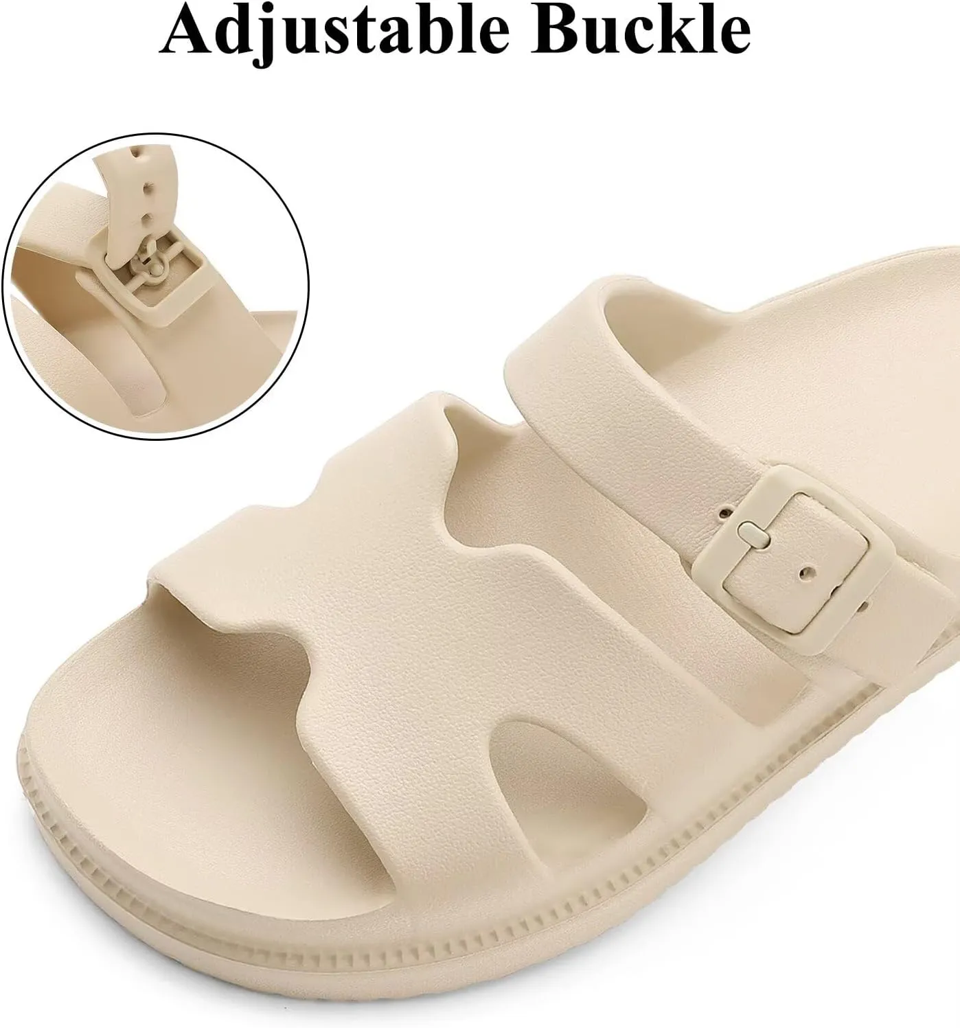Womens Platform Sandals with Arch Support, Summer Beach Slides Adjustable Buckle, Women Comfort Lightweight Chunky Cushion Slip on H-Strap Sandal