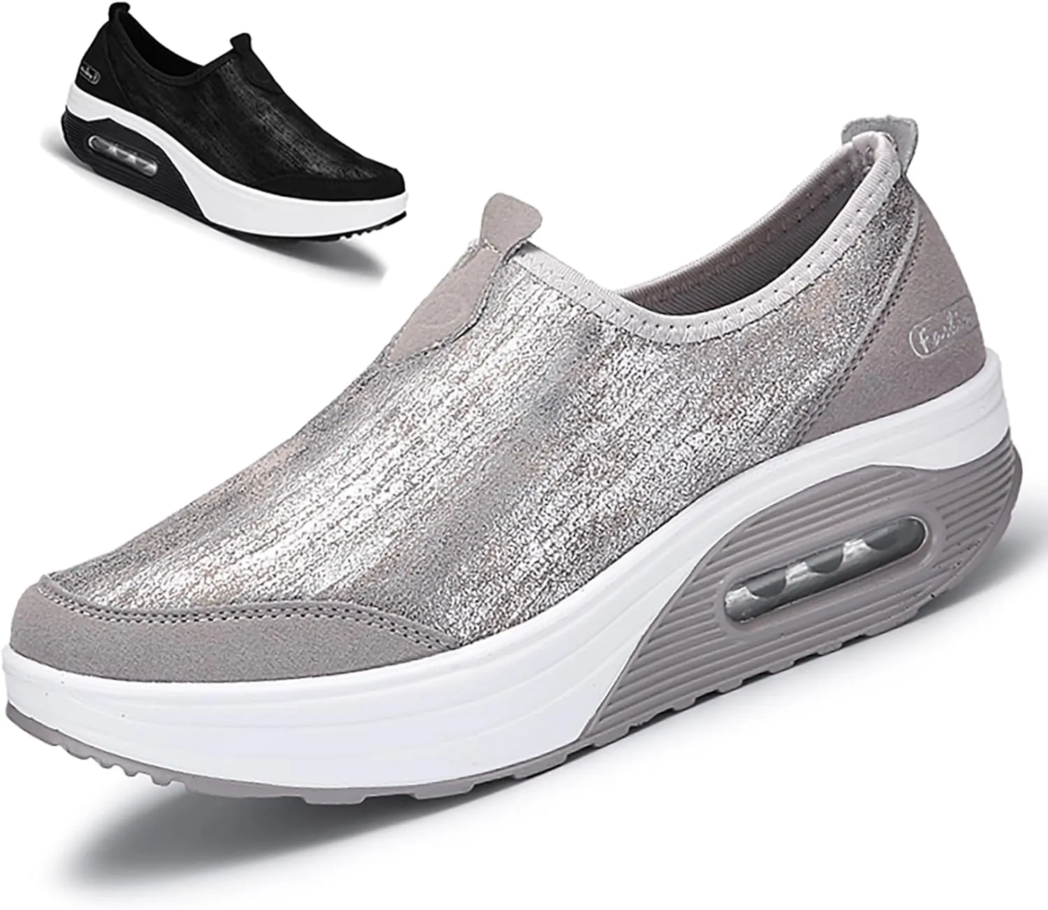 Womens Platform Sneakers Comfort Air Fashion Wedge Slip on Loafer Walking Shoes with Arch Support,Comfortable Casual Stretch Toning Rocker Shoes