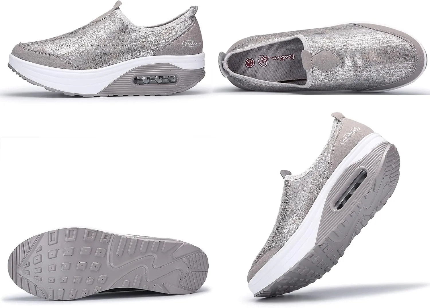 Womens Platform Sneakers Comfort Air Fashion Wedge Slip on Loafer Walking Shoes with Arch Support,Comfortable Casual Stretch Toning Rocker Shoes