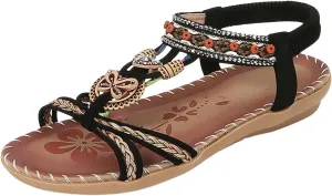Womens Sandals Comfortable Dressy,Retro Braided Rope Flats Shoes Arch Support Beach Sandals Slip On Walking Sandals