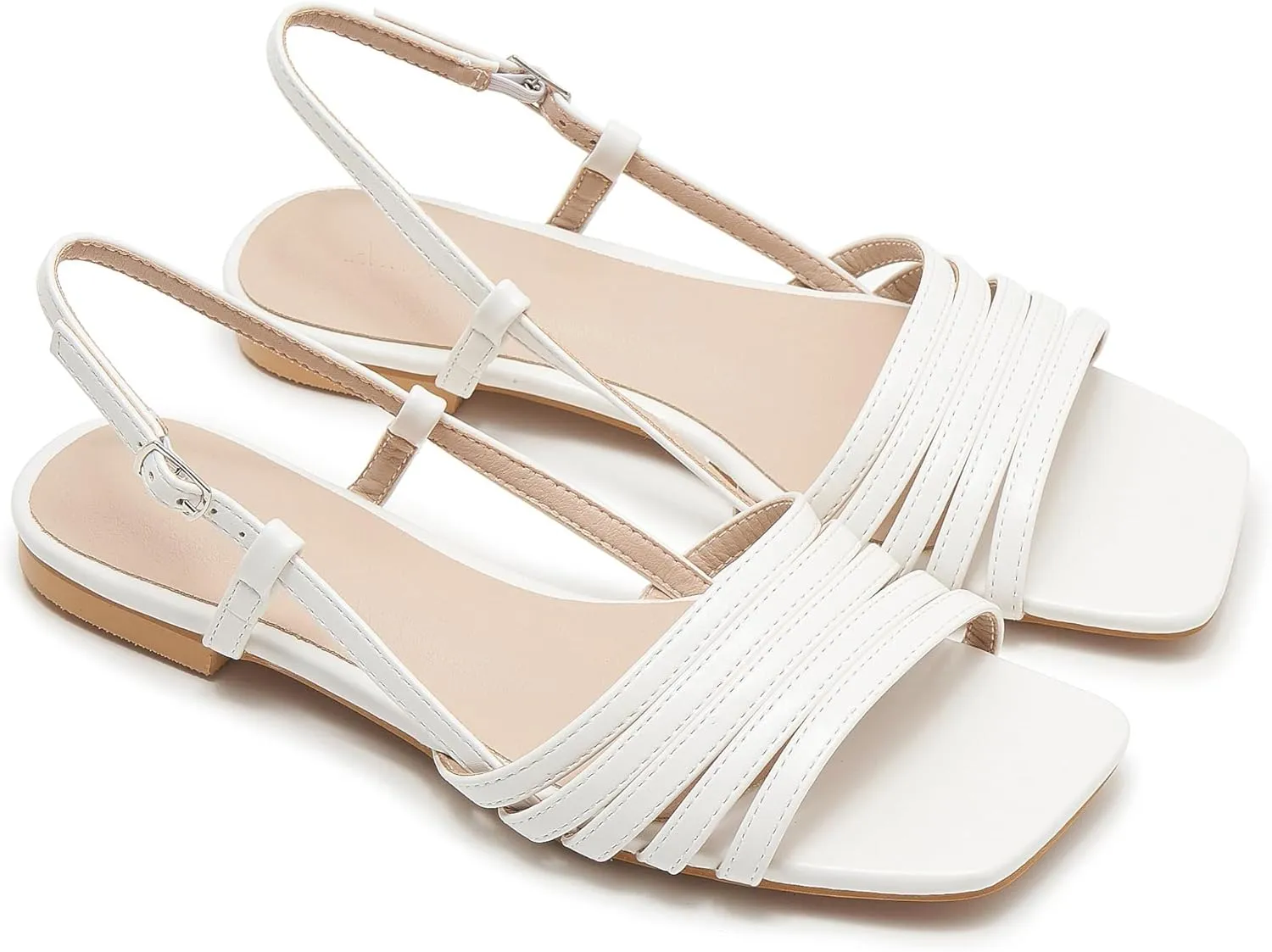 Women's Slingback Flats Sandals Open Square Toe Adjustable Ankle Strap Gladiator Flat-Sandal Summer Dresssy Cute Low Heel Shoes