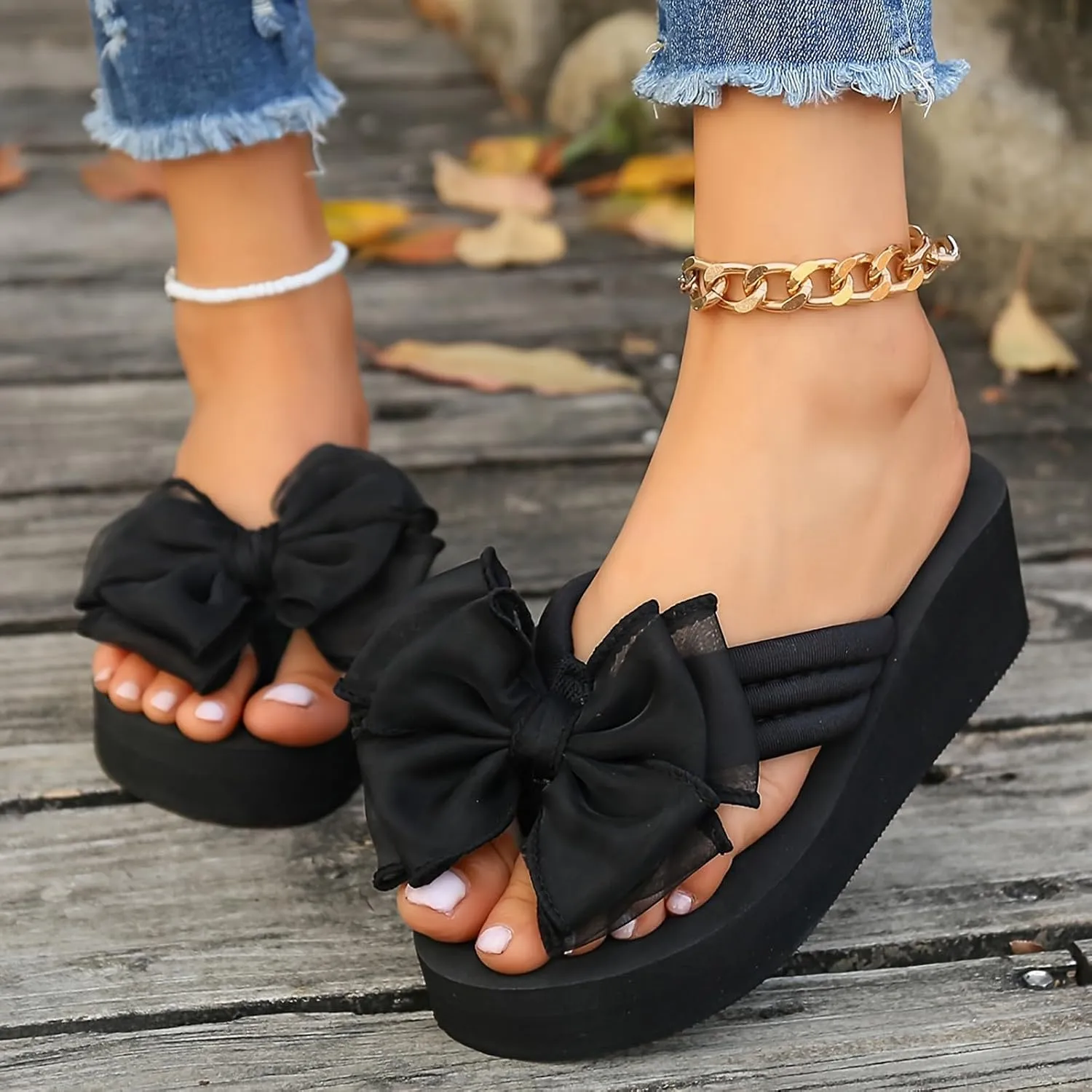 Womens Slip On Flip Flops Bow Beach Summer Gladiator Flat Cute Dressy Summer Sandals