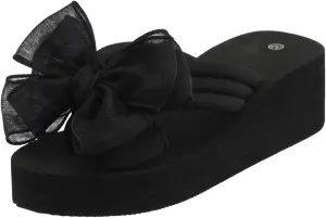 Womens Slip On Flip Flops Bow Beach Summer Gladiator Flat Cute Dressy Summer Sandals