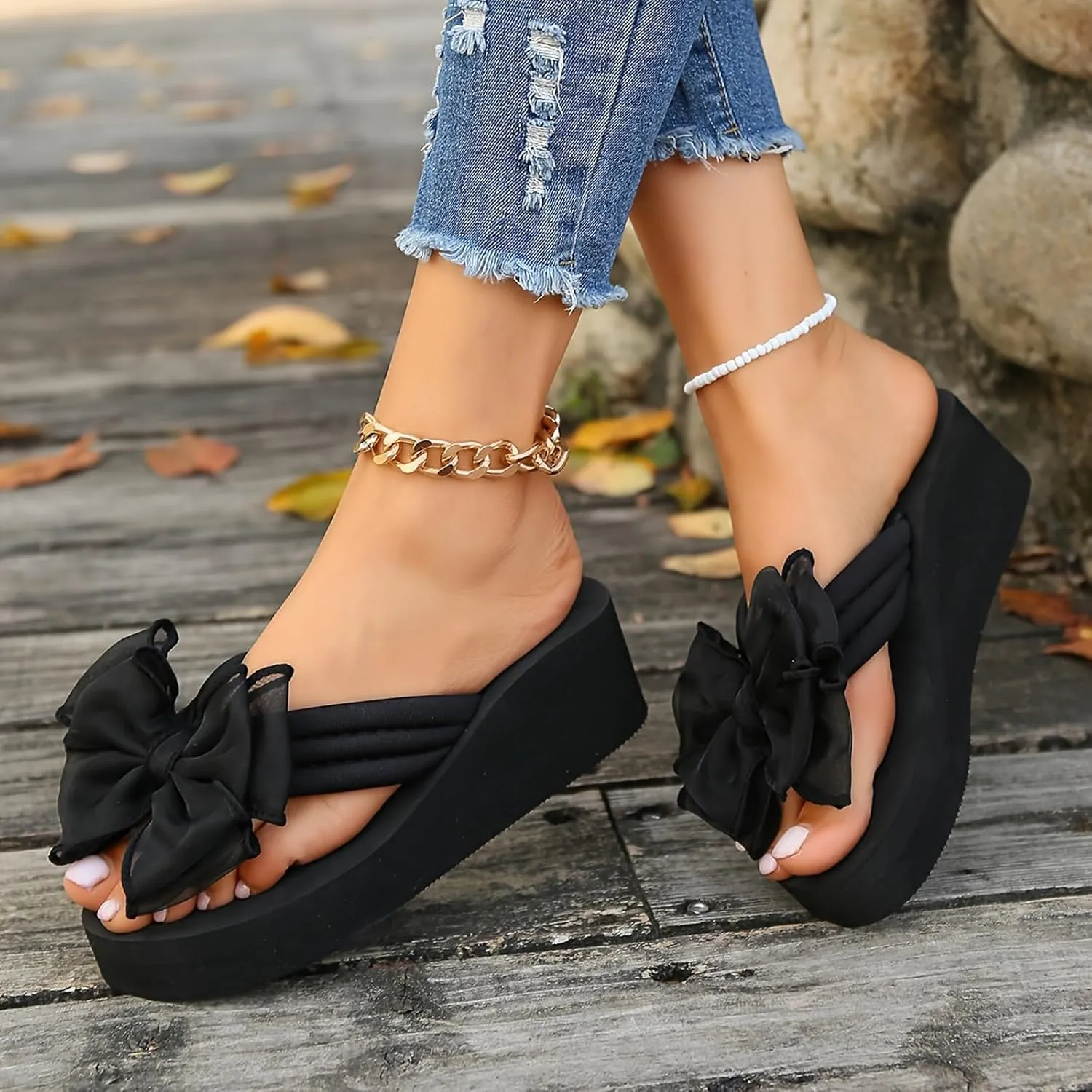 Womens Slip On Flip Flops Bow Beach Summer Gladiator Flat Cute Dressy Summer Sandals