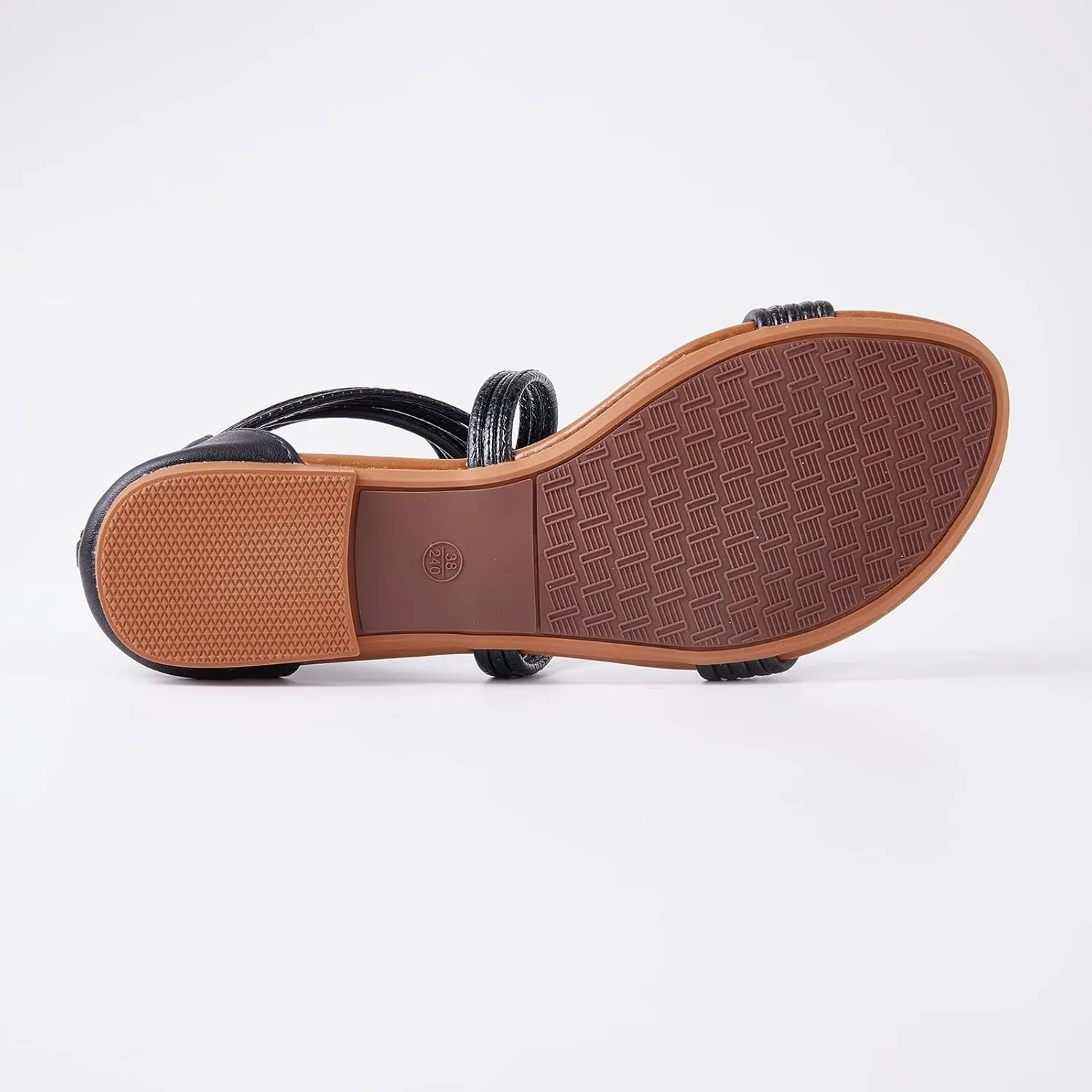 YEOJOU Gladiator Sandals for Women Strappy Leather Flat Sandals Open Toe Ankle Strap Back Zipper Comfortable Dressy Summer Shoes