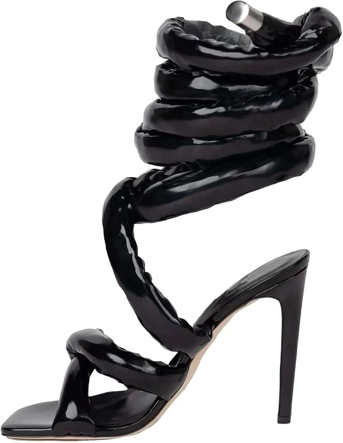 Yishaweiqi Strappy Sandals for Women Rope Lace up Gladiator Sandals Sexy Square Open Toe Stiletto High Heels Tie Up Heeled Sandals for Women