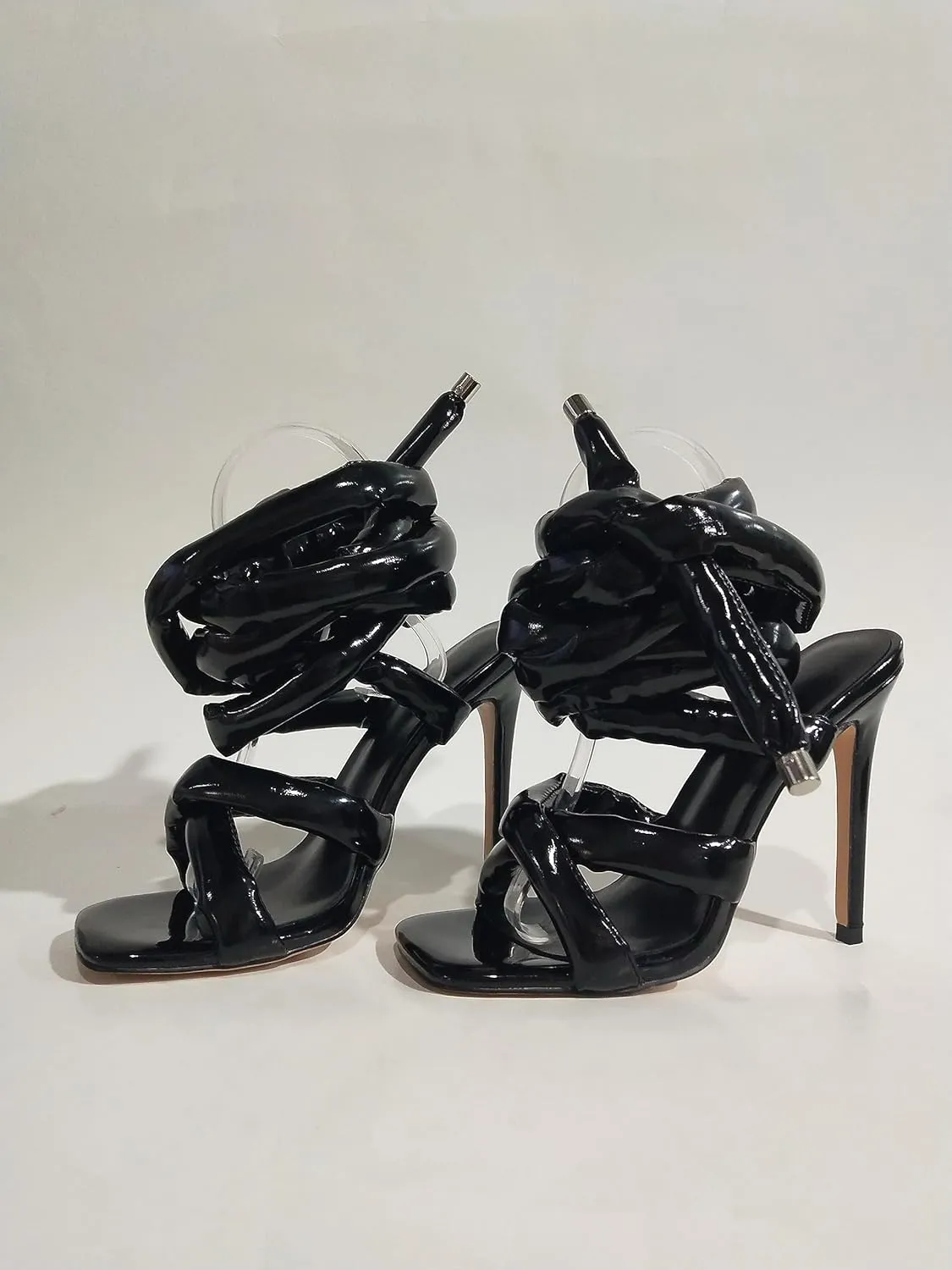 Yishaweiqi Strappy Sandals for Women Rope Lace up Gladiator Sandals Sexy Square Open Toe Stiletto High Heels Tie Up Heeled Sandals for Women