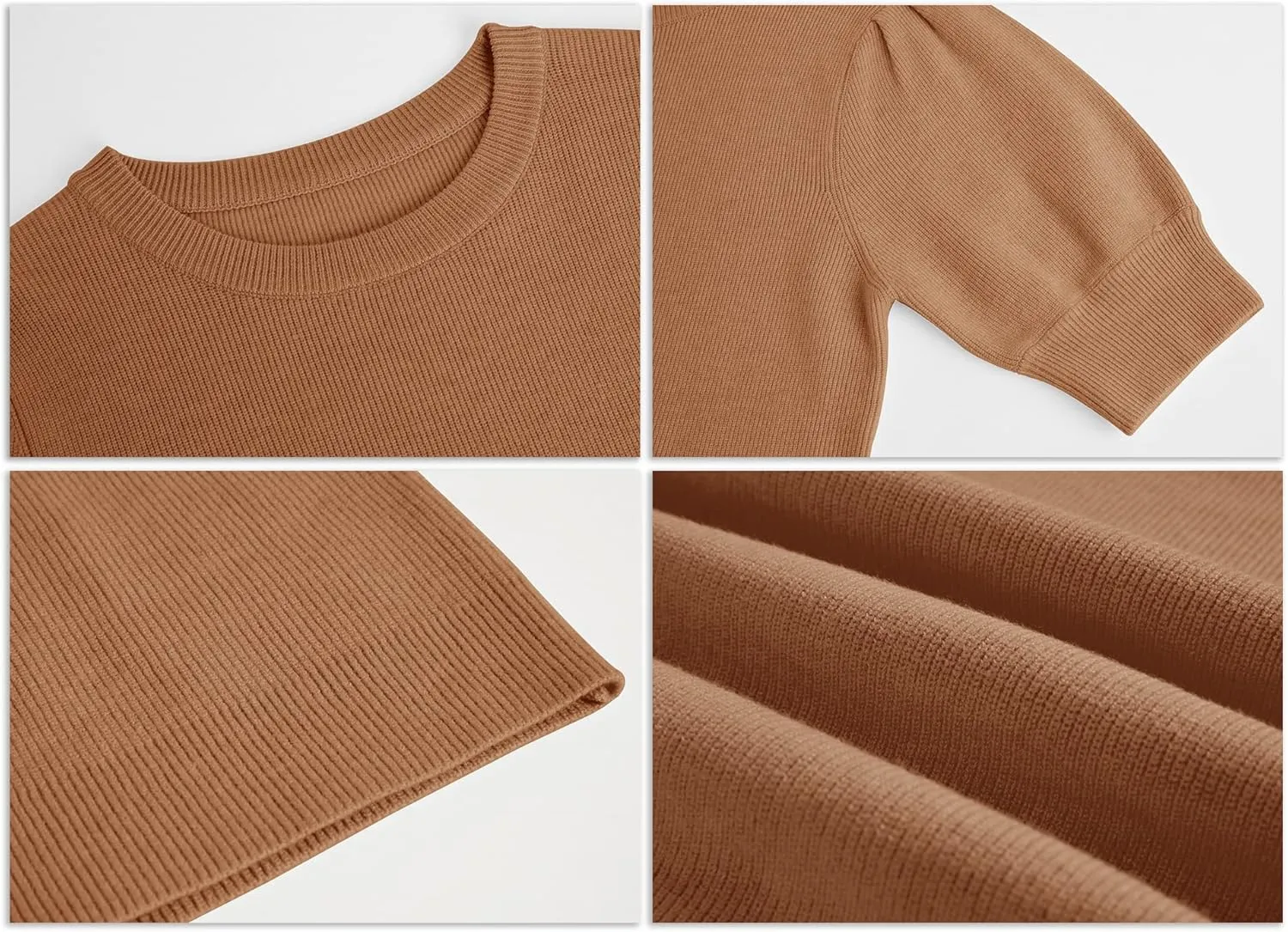 Zbyclub Womens Puff Short Sleeve Sweaters Pullover Shirt Tops Crew Neck Lightweight Knit Sweater Blouses